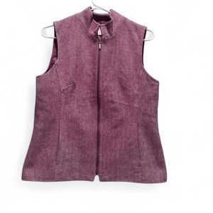 Coldwater Creek Purple‎ Houndstooth Zip Up Vest Size 8 Wool Blend